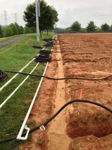 Drainage Main Line Dug Out, Lateral Drain Pipe Prepared, and Irrigation Lines Assembled